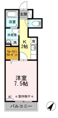 マウントサイド(1K/3階)の間取り写真
