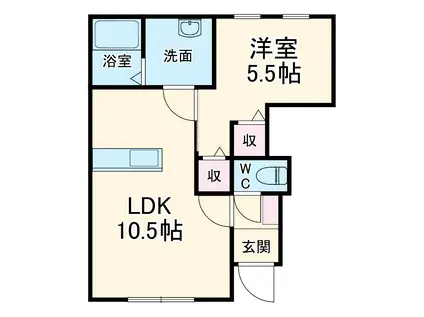 リーブルファイン河原田(1LDK/1階)の間取り写真
