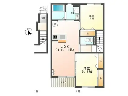ヴェルデュール(2LDK/2階)の間取り写真