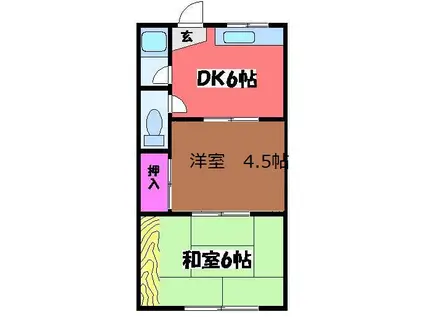 オクノハイツB棟(2DK/2階)の間取り写真