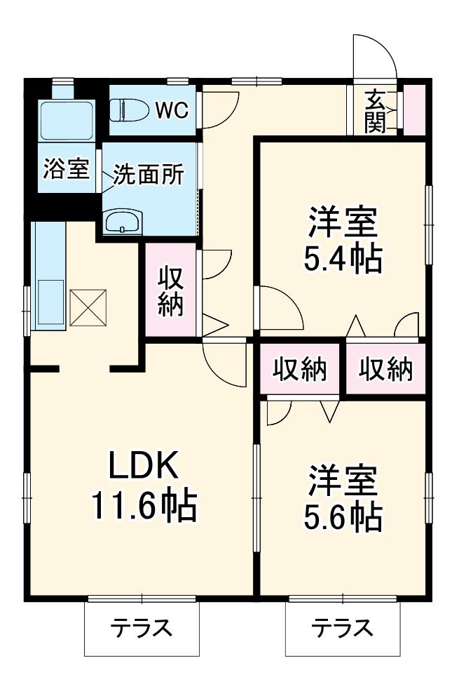 D・D・HOUSE A(2LDK/1階)の間取り写真