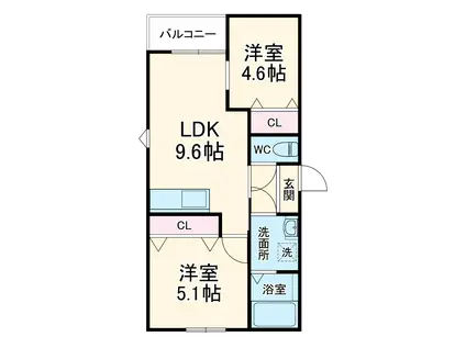 LECOCON半田Ⅱ(2LDK/1階)の間取り写真
