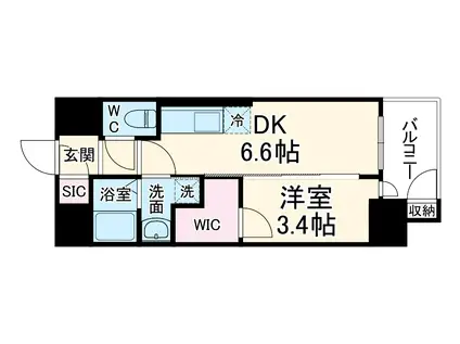 エステムコート名古屋新栄Ⅳネスト(1DK/12階)の間取り写真