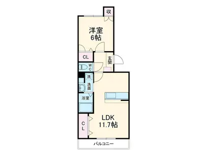 グランディール助信(1LDK/2階)の間取り写真