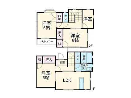 横浜線 橋本駅(神奈川) バス乗車時間：51分 西野々バス停で下車 徒歩2分 2階建 築37年(4DK)の間取り写真