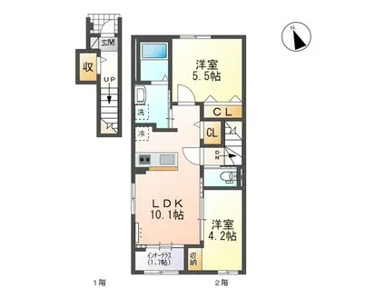 リバーサイド・ヴィラ(2LDK/2階)の間取り写真