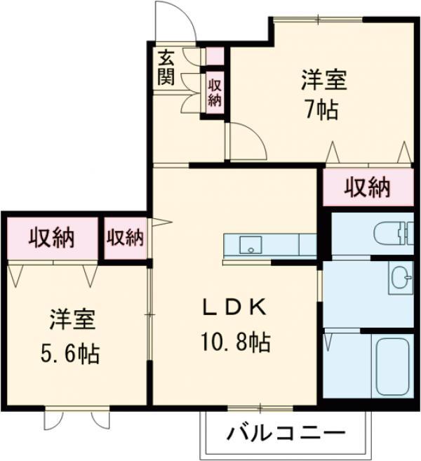 グランシーナオレオC(2LDK/2階)の間取り写真