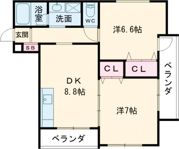 ルネ・丸美Ⅲ(2DK/2階)の間取り写真