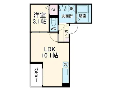 JACK HANAZONOⅠ(1LDK/3階)の間取り写真