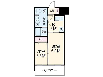 カレント茶屋が坂(2K/7階)の間取り写真