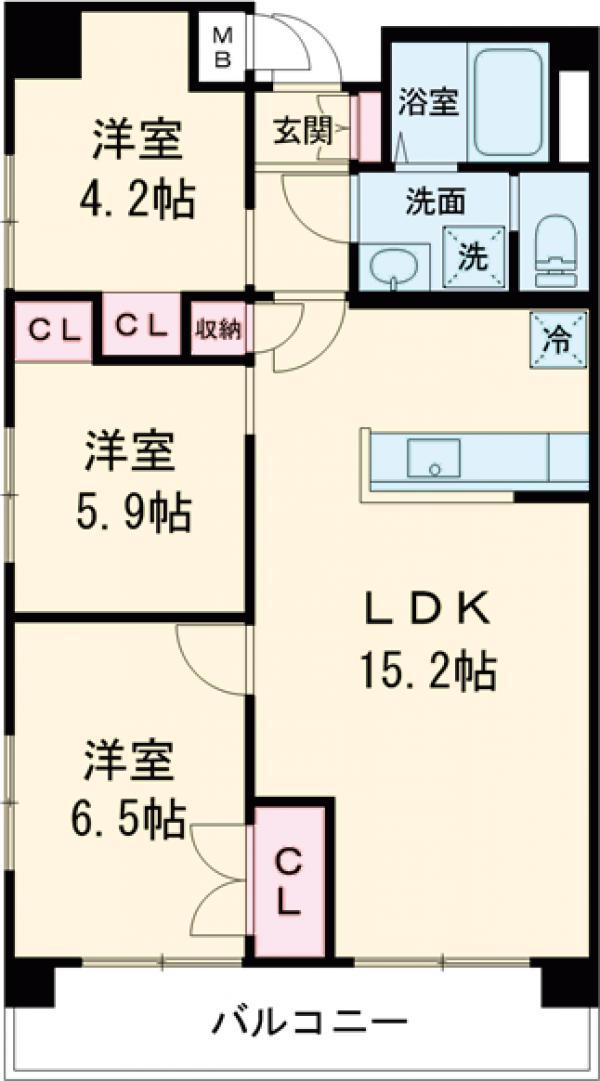 アパートメントけやき通中葛西(3LDK/6階)の間取り写真