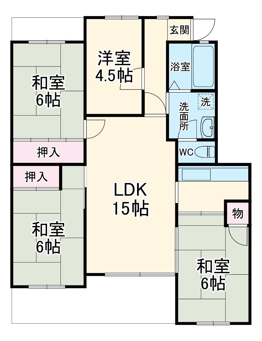 名古屋市東山線 藤が丘駅(愛知) 徒歩9分 4階建 築49年(4LDK/1階)の間取り写真