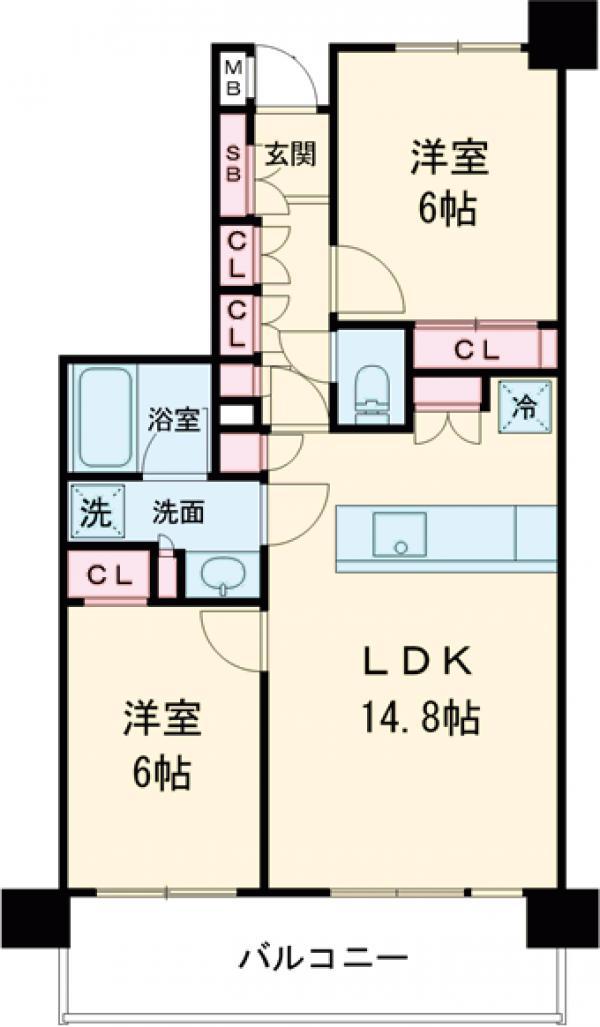 ミオカステーロ国立2(2LDK/4階)の間取り写真