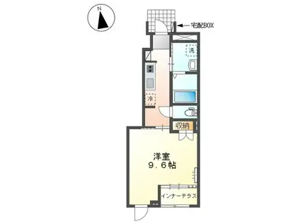 ユニヴェールⅡ(1K/1階)の間取り写真