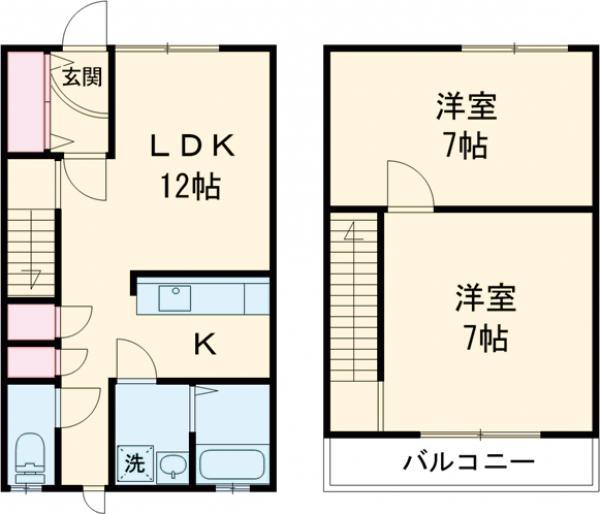 旭ハウス３棟(2LDK)の間取り写真
