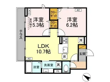 D-ROOM新宿ⅠーA(2LDK/1階)の間取り写真