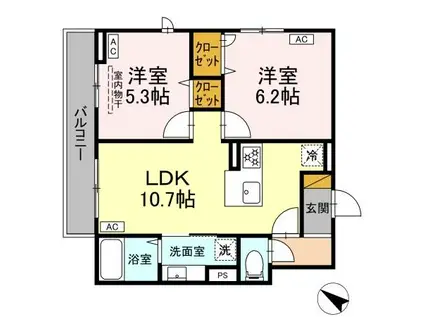 D-ROOM新宿ⅠーA(2LDK/2階)の間取り写真
