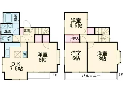 京王電鉄京王線 北野駅(東京) 徒歩23分 1階建 築40年(3LDK)の間取り写真