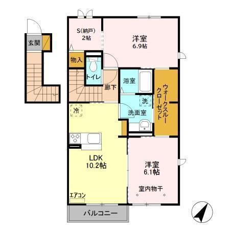 サンライズガーデン(2LDK/2階)の間取り写真