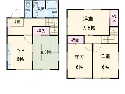 東海道本線 鴨宮駅 徒歩10分 2階建 築36年(4DK)の間取り写真