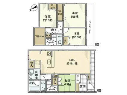 名鉄名古屋本線 富士松駅 徒歩45分 2階建 築7年(4LDK)の間取り写真