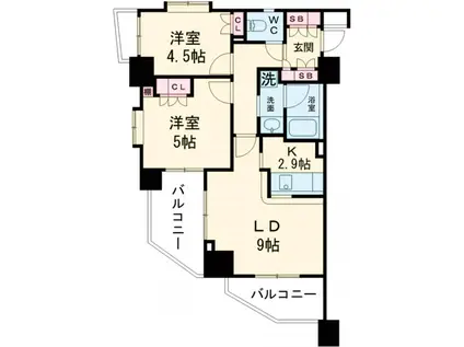 レジデンス八王子明神町(2LDK/5階)の間取り写真