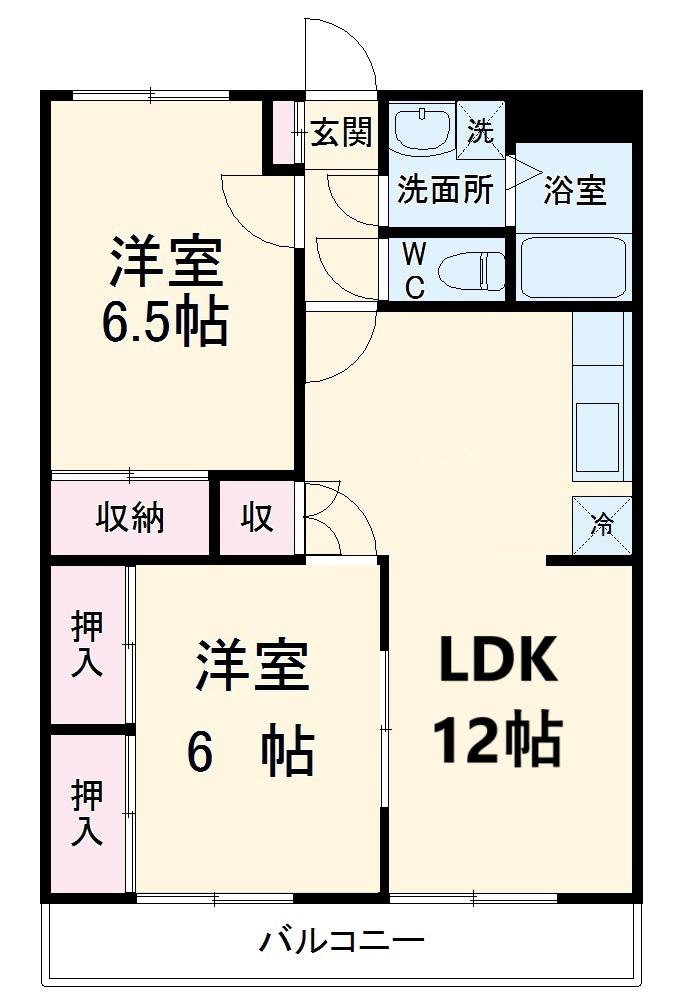 バルパレー大竹(2LDK/3階)の間取り写真