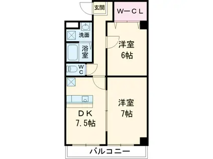 アニヴェルセル(2DK/1階)の間取り写真