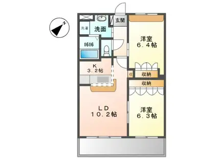 パレス花水木(2LDK/2階)の間取り写真