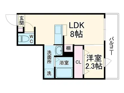 リアコート豊中岡町Ⅱ(1LDK/2階)の間取り写真
