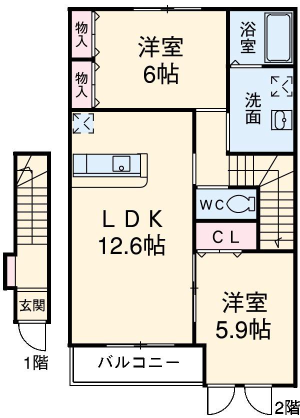 プランドールⅠ(2LDK/2階)の間取り写真