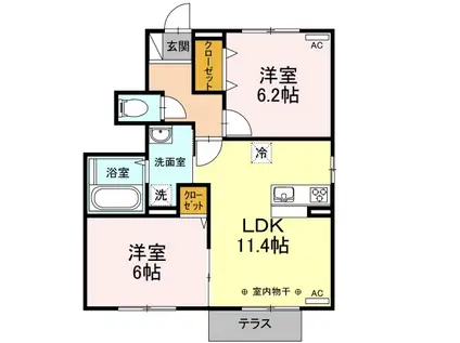 リベルテB(2LDK/1階)の間取り写真