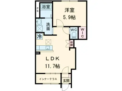 シェルルスターテラス今泉新町(1LDK/1階)の間取り写真