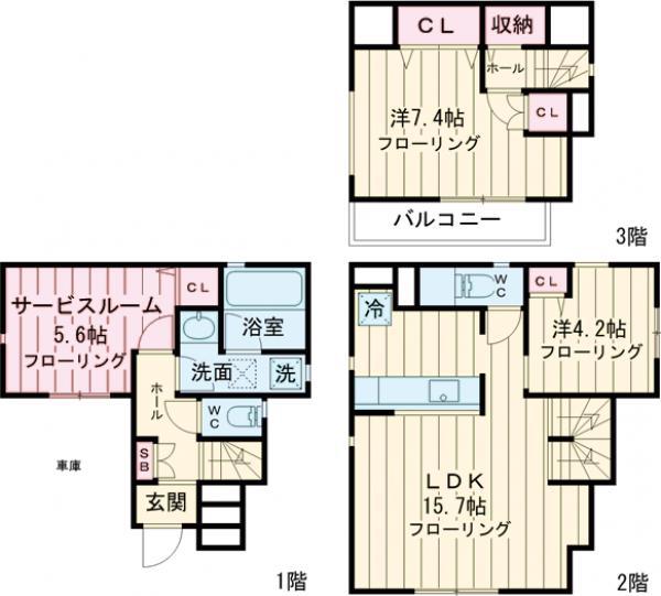 西武鉄道新宿線 花小金井駅 徒歩20分 3階建 築3年(2SLDK)の間取り写真