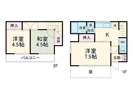 東武伊勢崎・大師線 一ノ割駅 徒歩7分 2階建 築56年(3K)の間取り写真