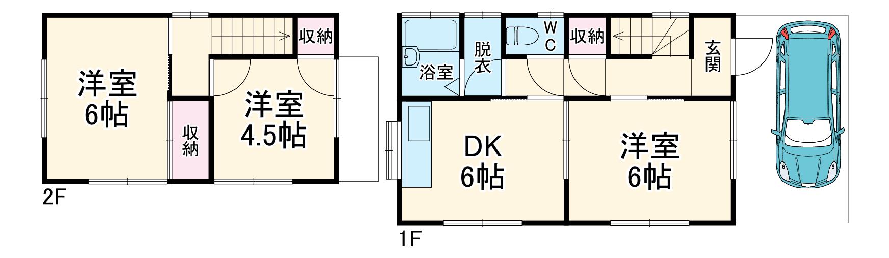 伊豆箱根大雄山線 飯田岡駅 徒歩8分 2階建 築34年(3DK)の間取り写真