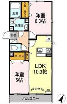 サザンクロス(2LDK/2階)の間取り写真