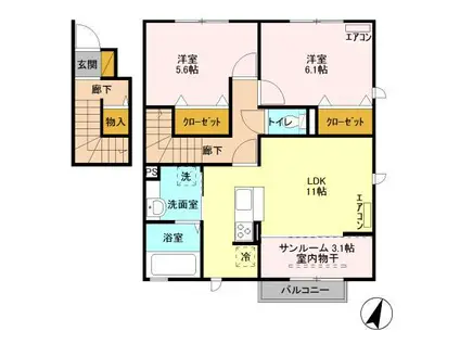 フォレステージ イーストA(2LDK/2階)の間取り写真