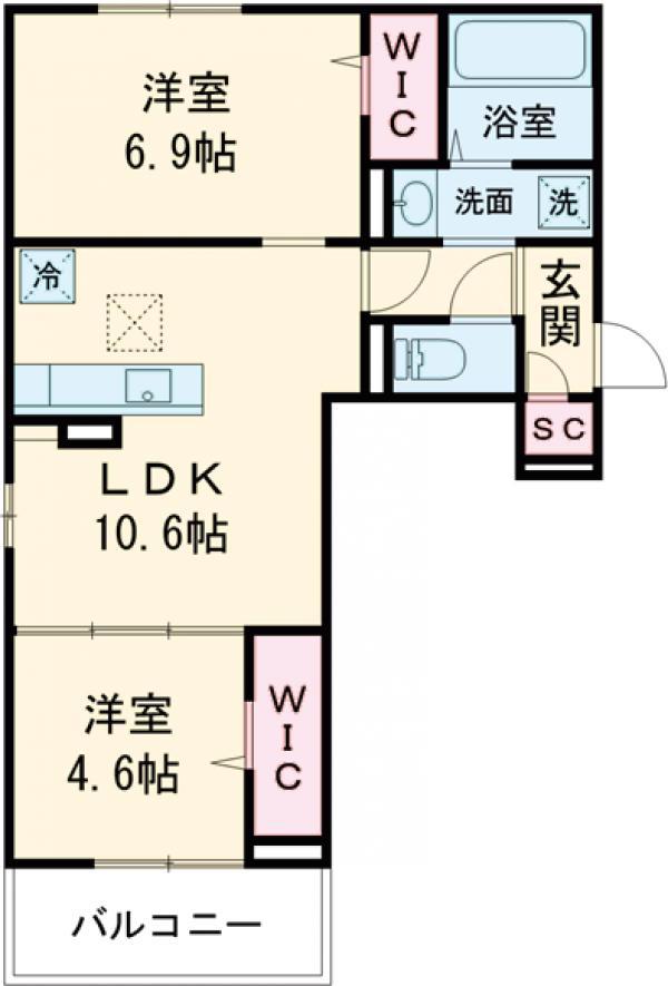 GESUND桂(2LDK/3階)の間取り写真