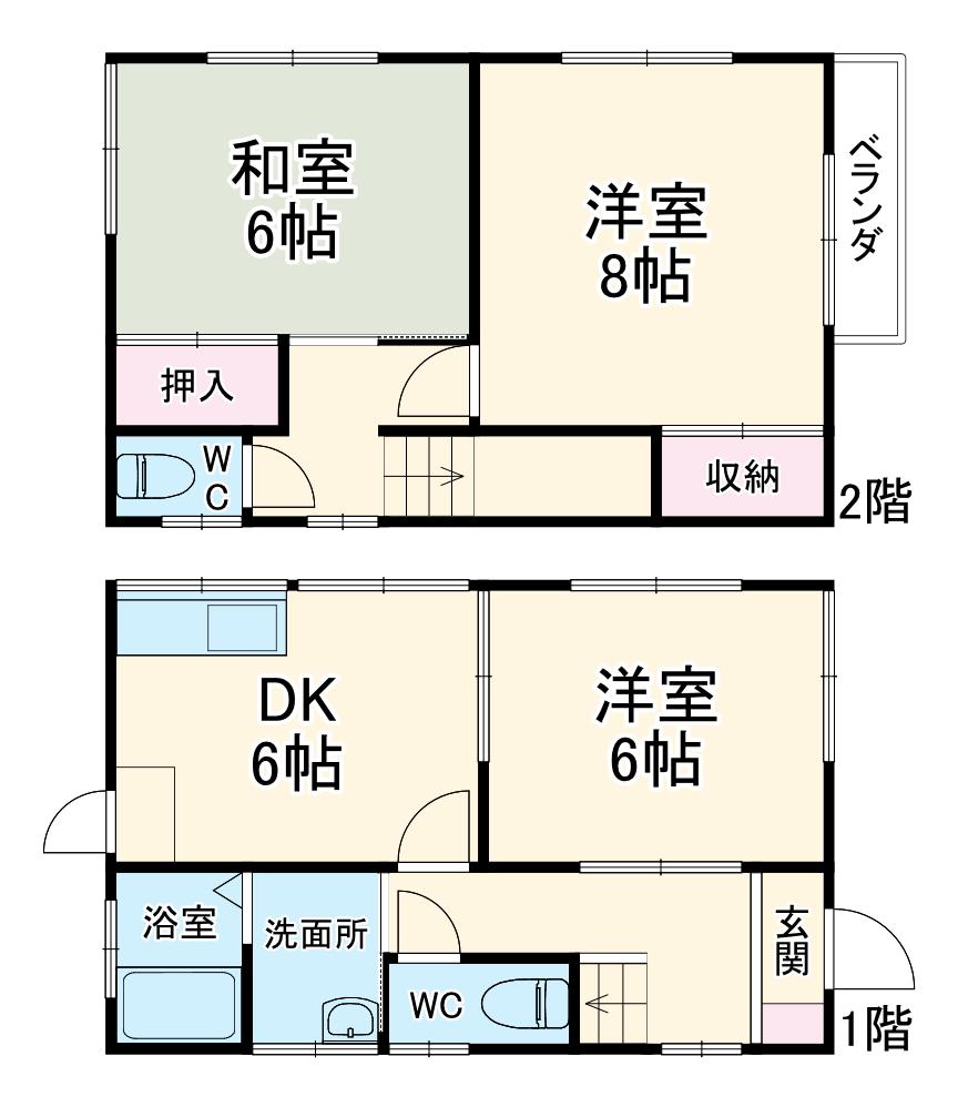 東海道本線 茅ケ崎駅 バス乗車時間：18分 萩園台河原バス停で下車 徒歩10分 2階建 築34年(3DK)の間取り写真