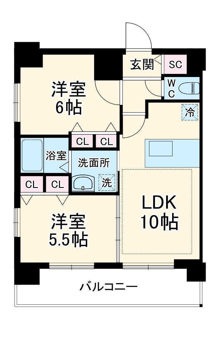 プレサンス京都烏丸爛都(2LDK/11階)の間取り写真