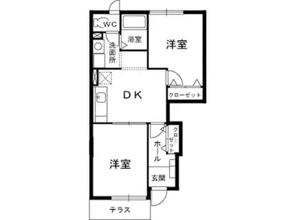 カルフール(2DK/1階)の間取り写真