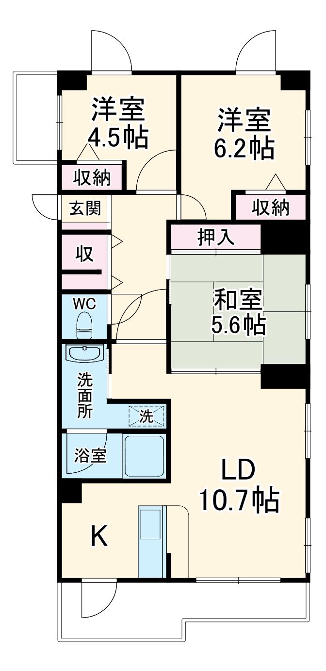 ナイスアーバン浜松中央(3LDK/3階)の間取り写真