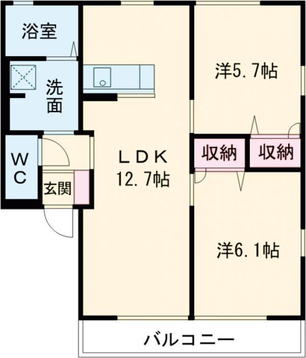 ヴェルデ阿左美Ⅰ棟(2LDK/1階)の間取り写真