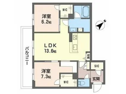 シャーメゾンビバーチェ東岸和田(2LDK/2階)の間取り写真