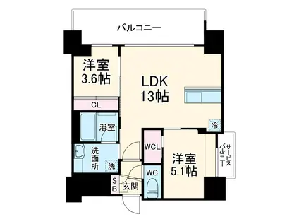 ノルデンタワー南森町アドバンス(2LDK/15階)の間取り写真