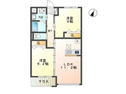 グリシーヌ・峰(2LDK/2階)の間取り写真