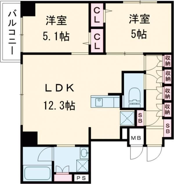 MODERN PALAZZO箱崎GRACE(2LDK/9階)の間取り写真