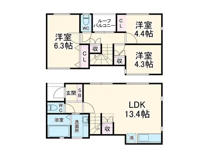 Rear Fortress 北浦和B(3LDK)の間取り写真