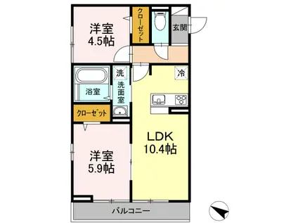 CALORE開成(2LDK/2階)の間取り写真